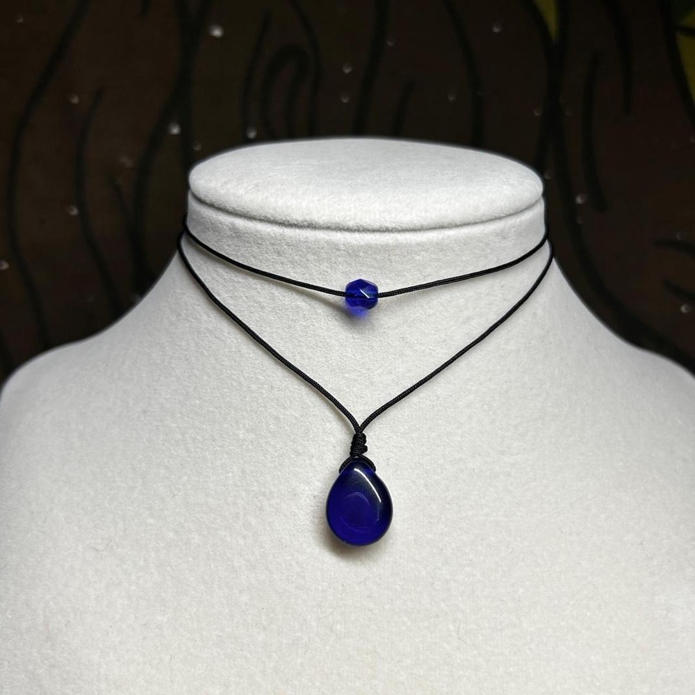 Cobalt blue boho chic layering necklace adjustable fairy czech glass dainty set